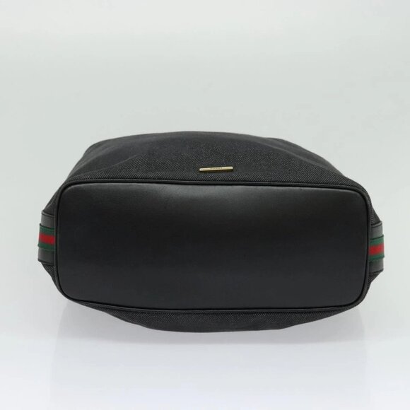 GUCCI Web Sherry Line Shoulder Bag Canvas Black Gold 73884 Auth gh324 - Picture 5 of 15